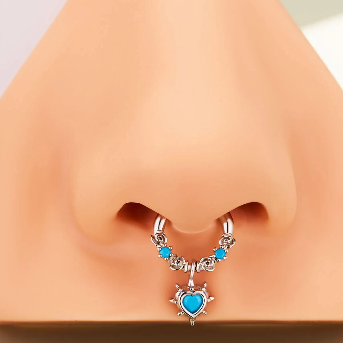 16G Heart Turquoise Hinged Segment Septum Ring