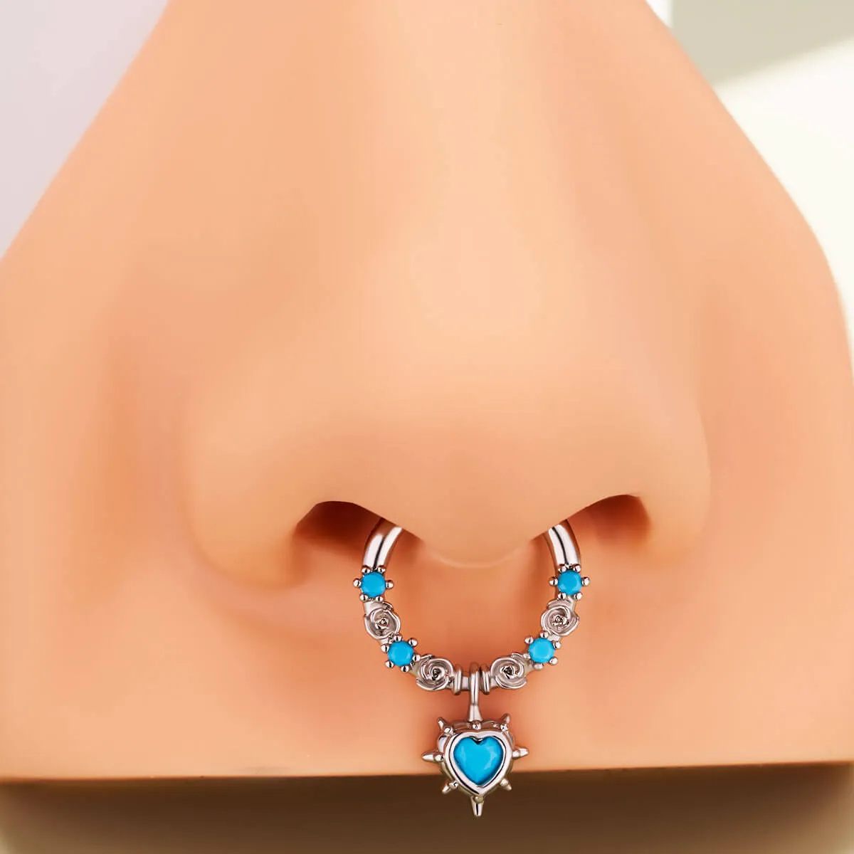 16G Heart Turquoise Hinged Segment Septum Ring