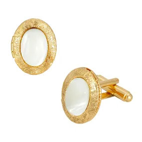 1928 Jewelry Classic Oval Stone Locket Cufflinks