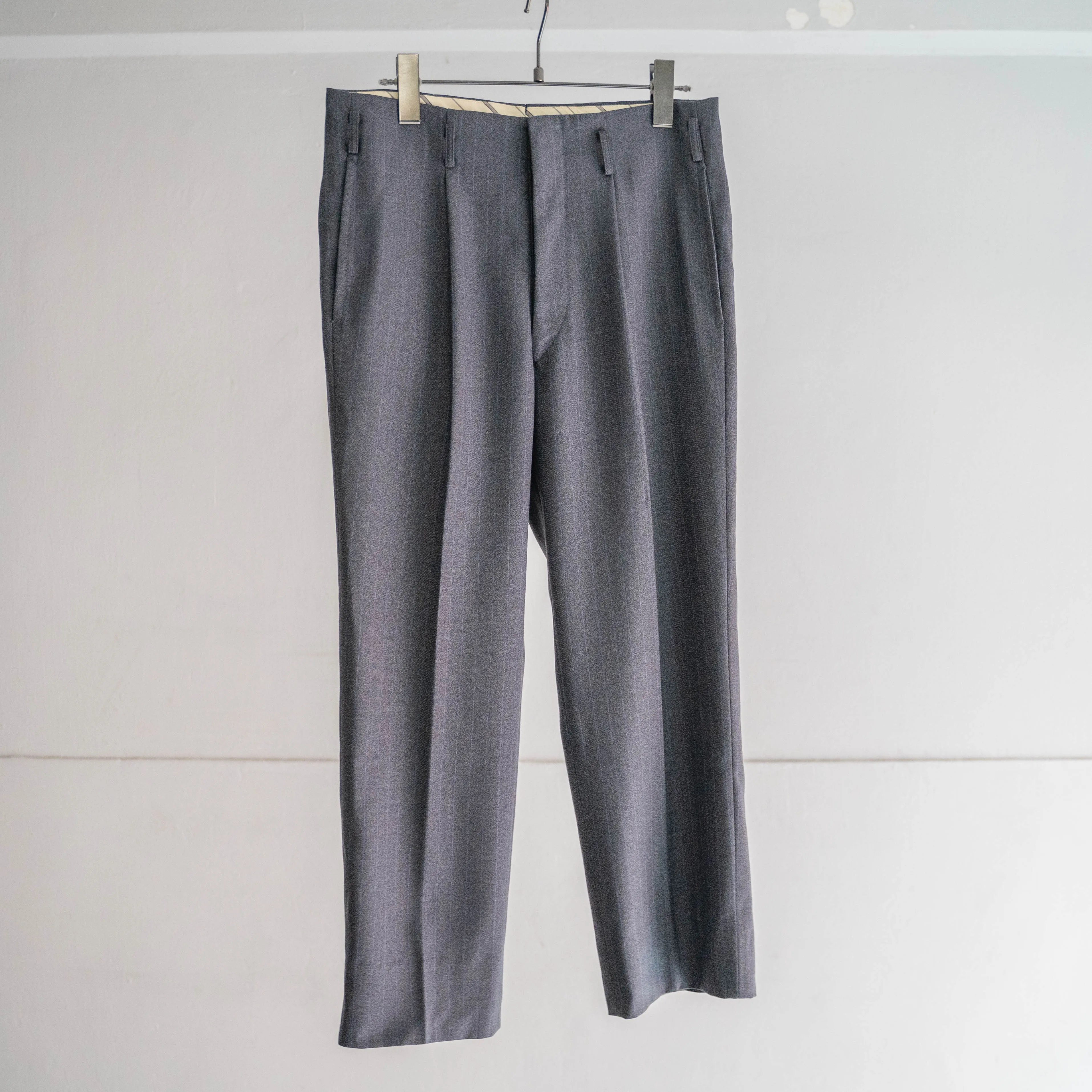 1960-70s Japan vintage gray base purple line wool slacks -dead stock-