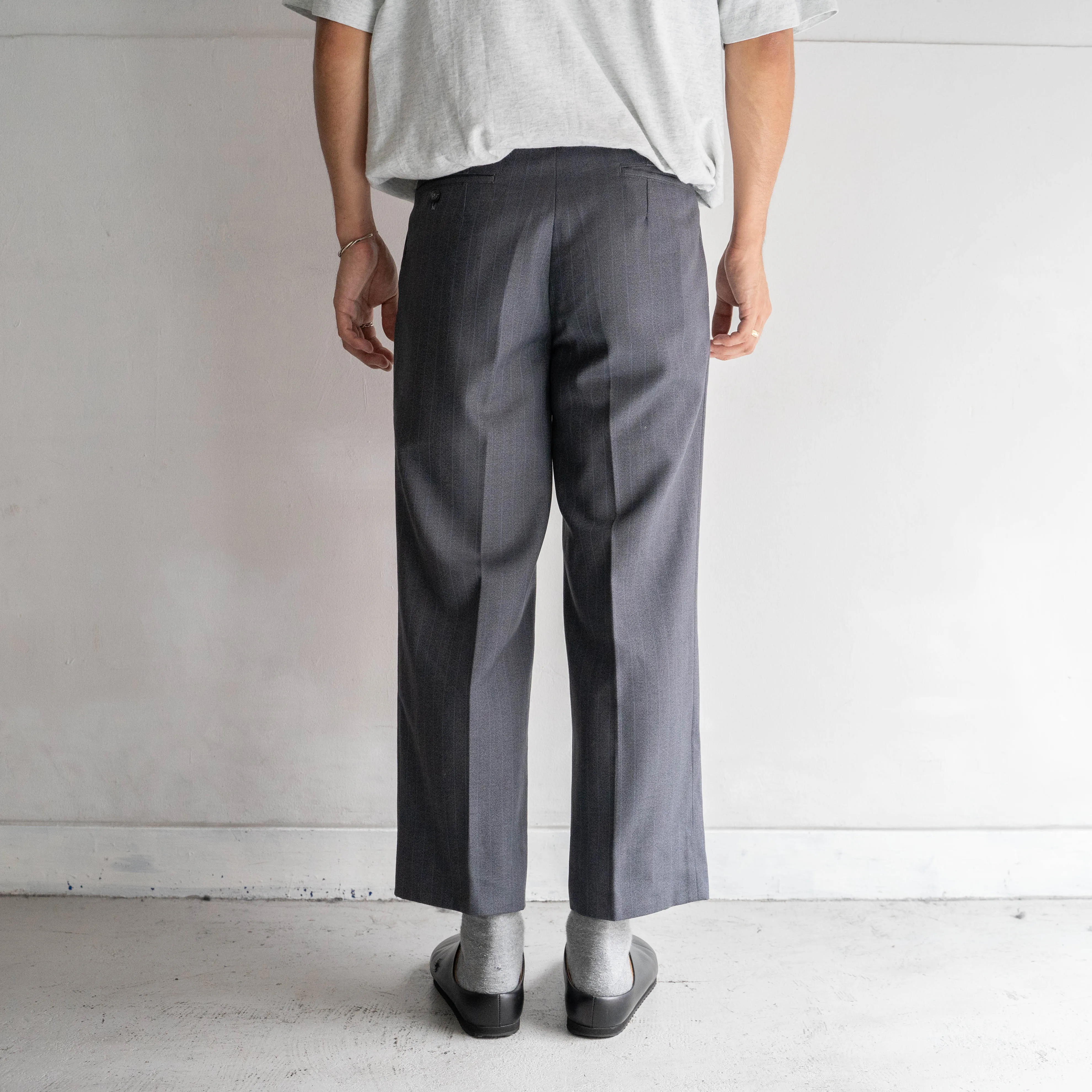 1960-70s Japan vintage gray base purple line wool slacks -dead stock-