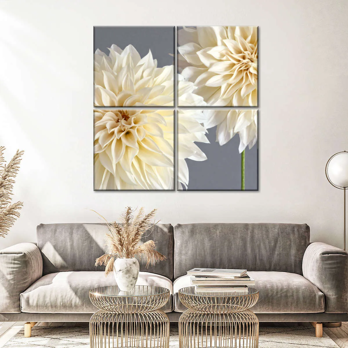 2 Cream Dahlias On Gray Wall Art