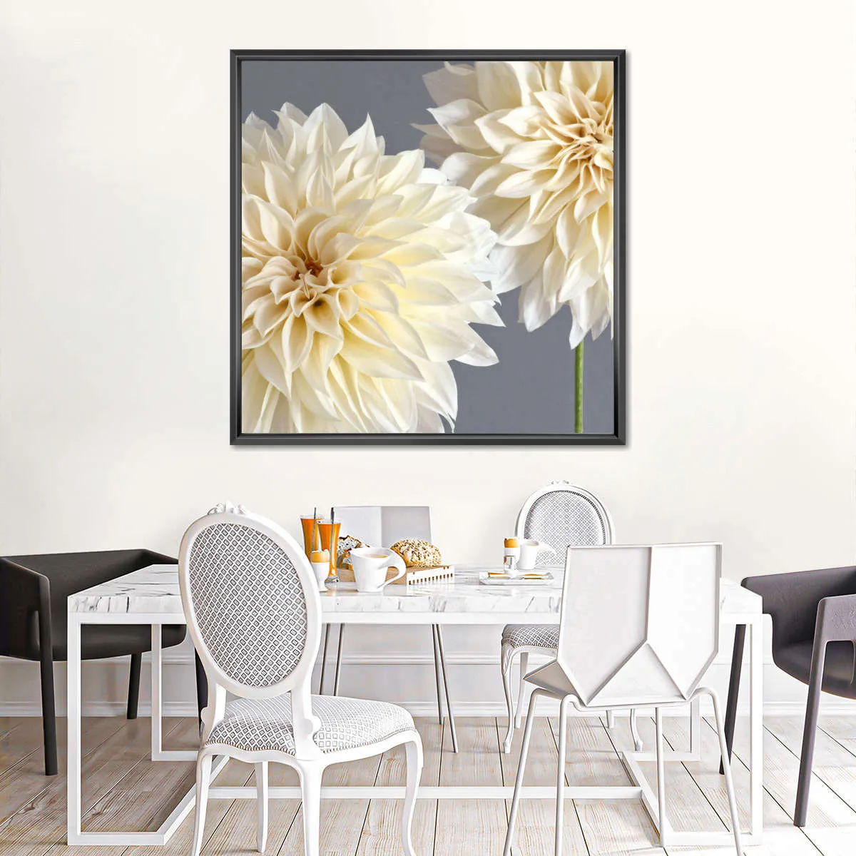 2 Cream Dahlias On Gray Wall Art