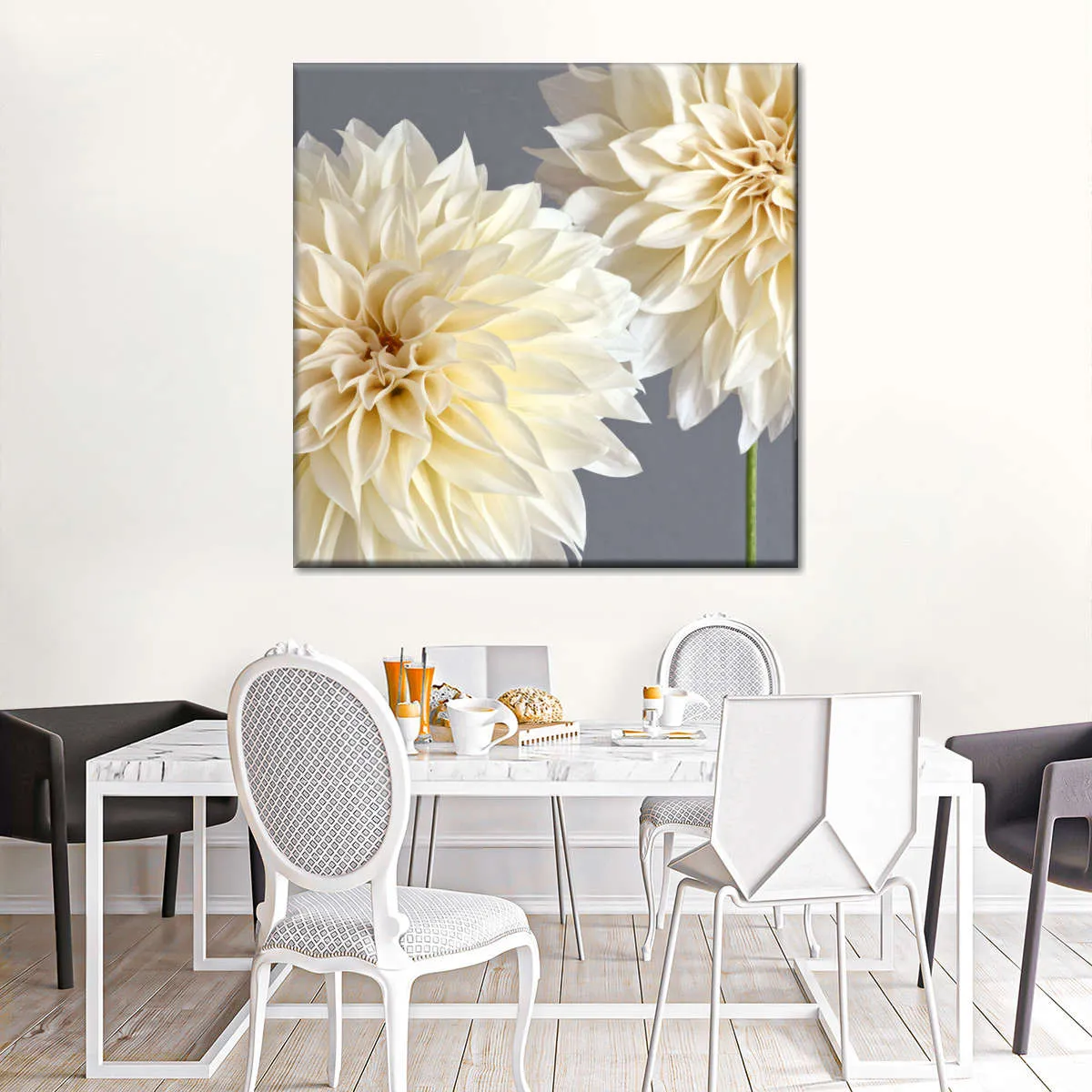 2 Cream Dahlias On Gray Wall Art