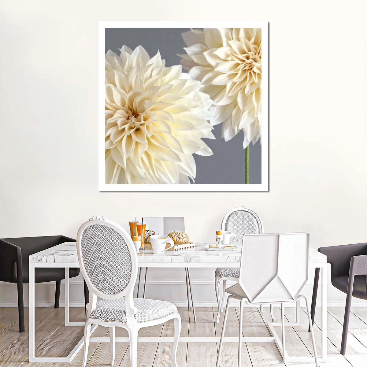 2 Cream Dahlias On Gray Wall Art