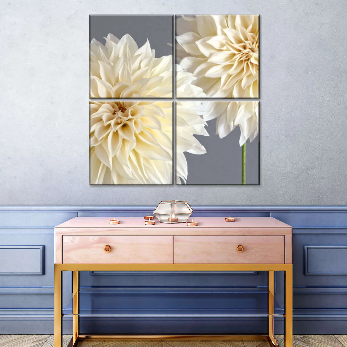 2 Cream Dahlias On Gray Wall Art