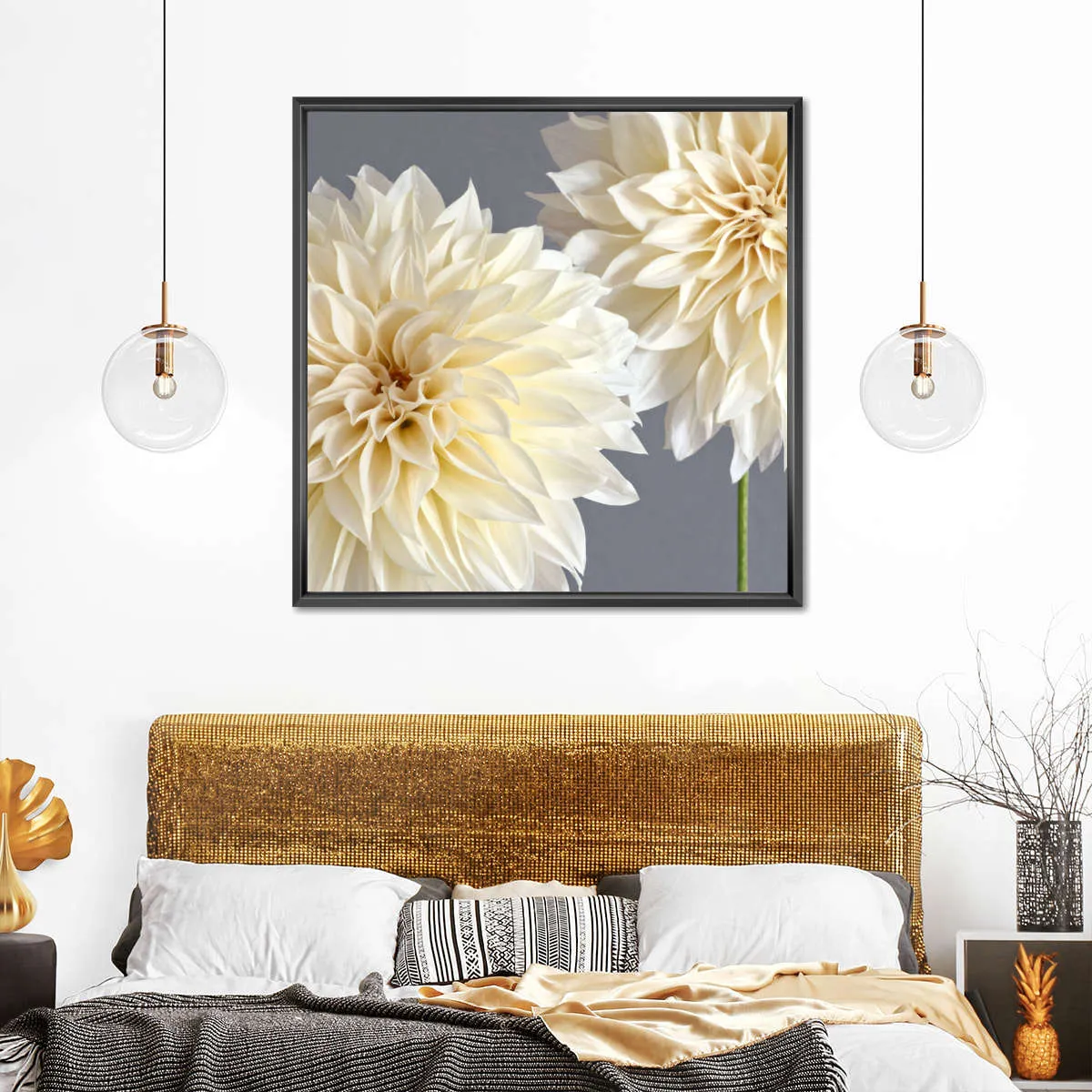 2 Cream Dahlias On Gray Wall Art