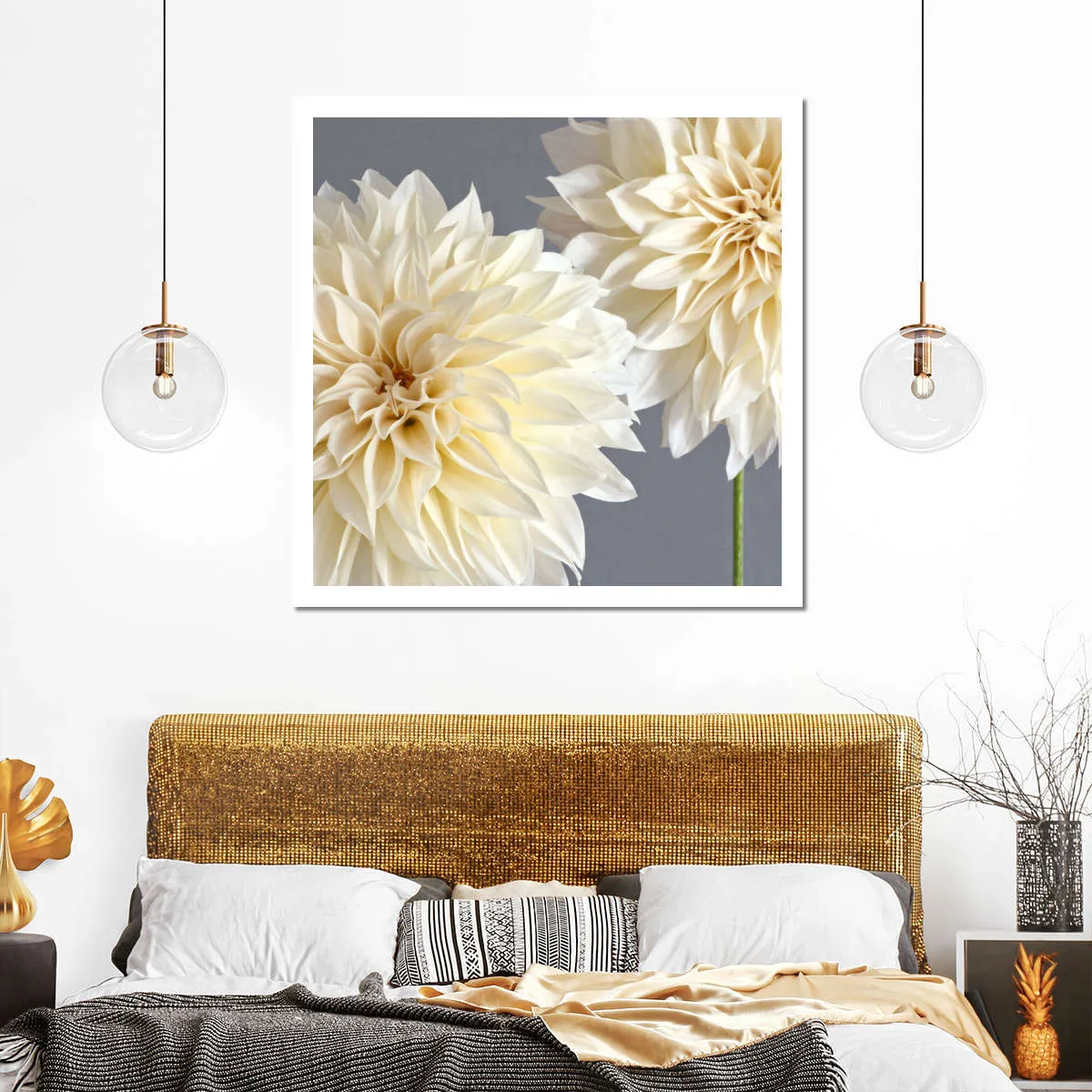 2 Cream Dahlias On Gray Wall Art