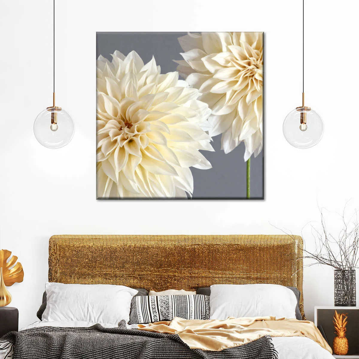 2 Cream Dahlias On Gray Wall Art