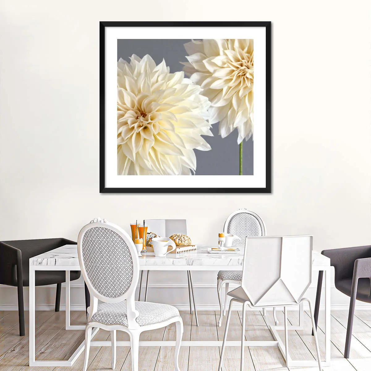 2 Cream Dahlias On Gray Wall Art