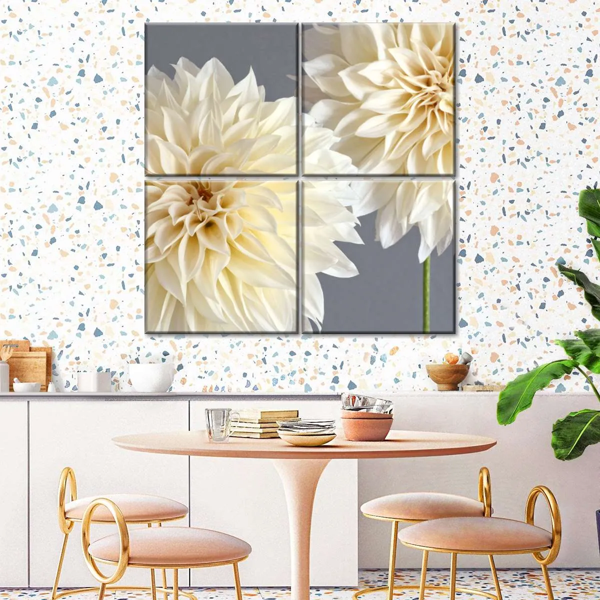 2 Cream Dahlias On Gray Wall Art