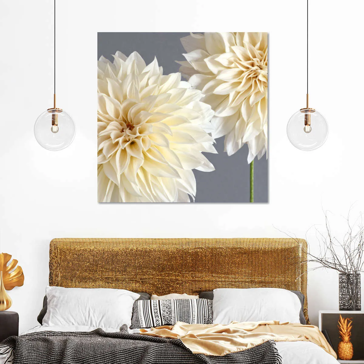 2 Cream Dahlias On Gray Wall Art