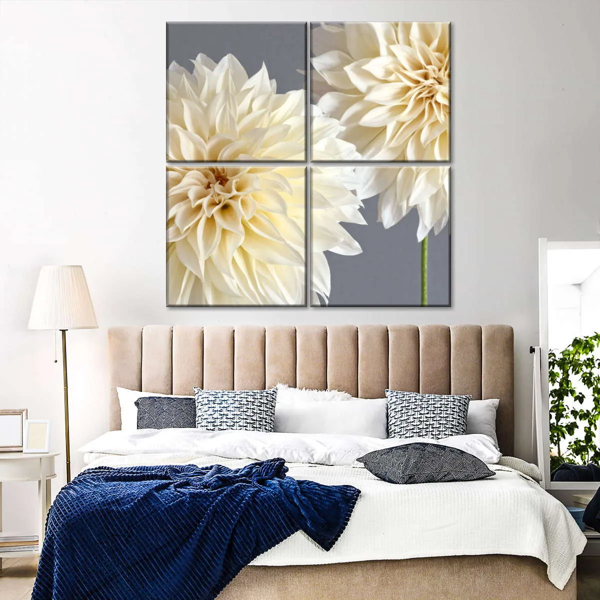 2 Cream Dahlias On Gray Wall Art