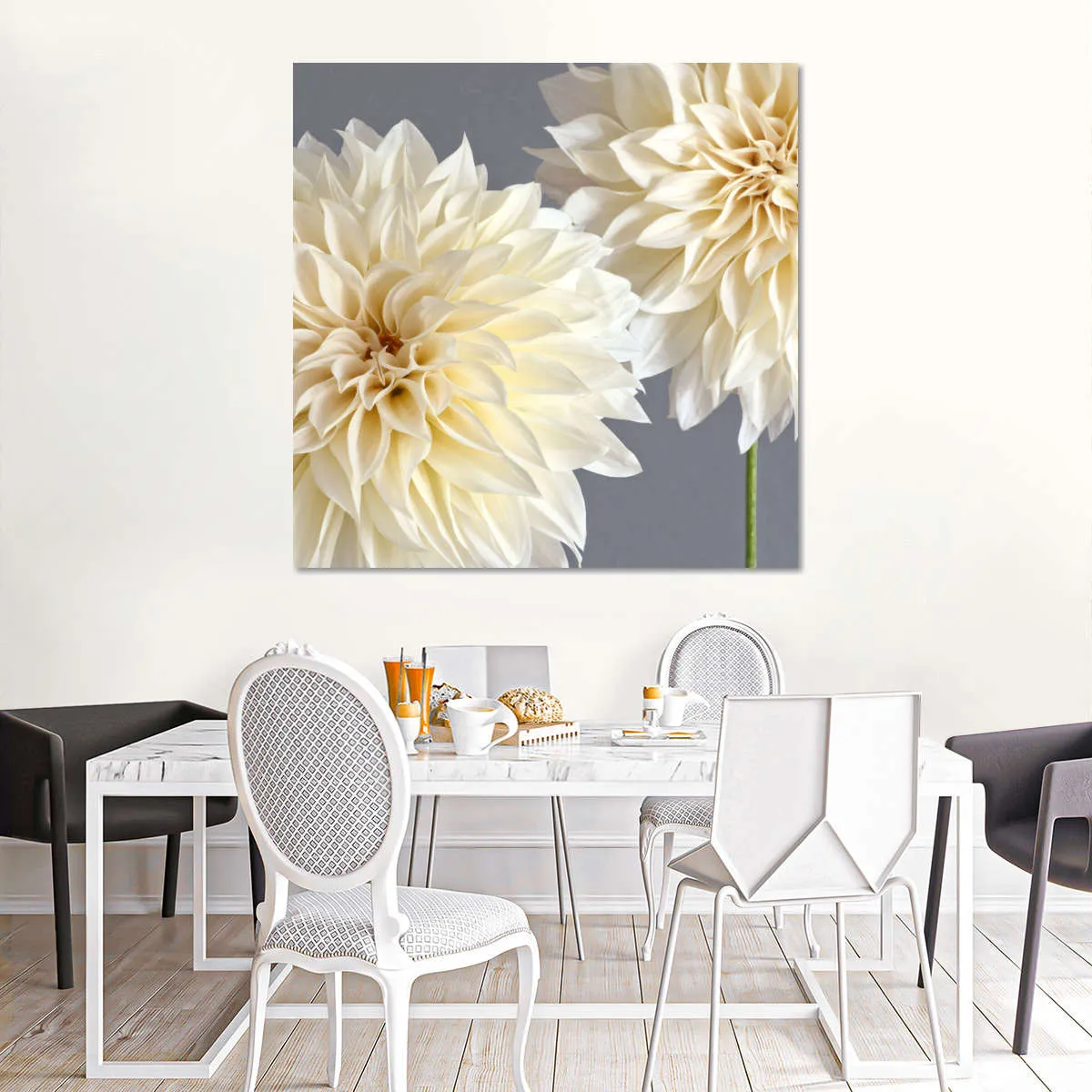 2 Cream Dahlias On Gray Wall Art