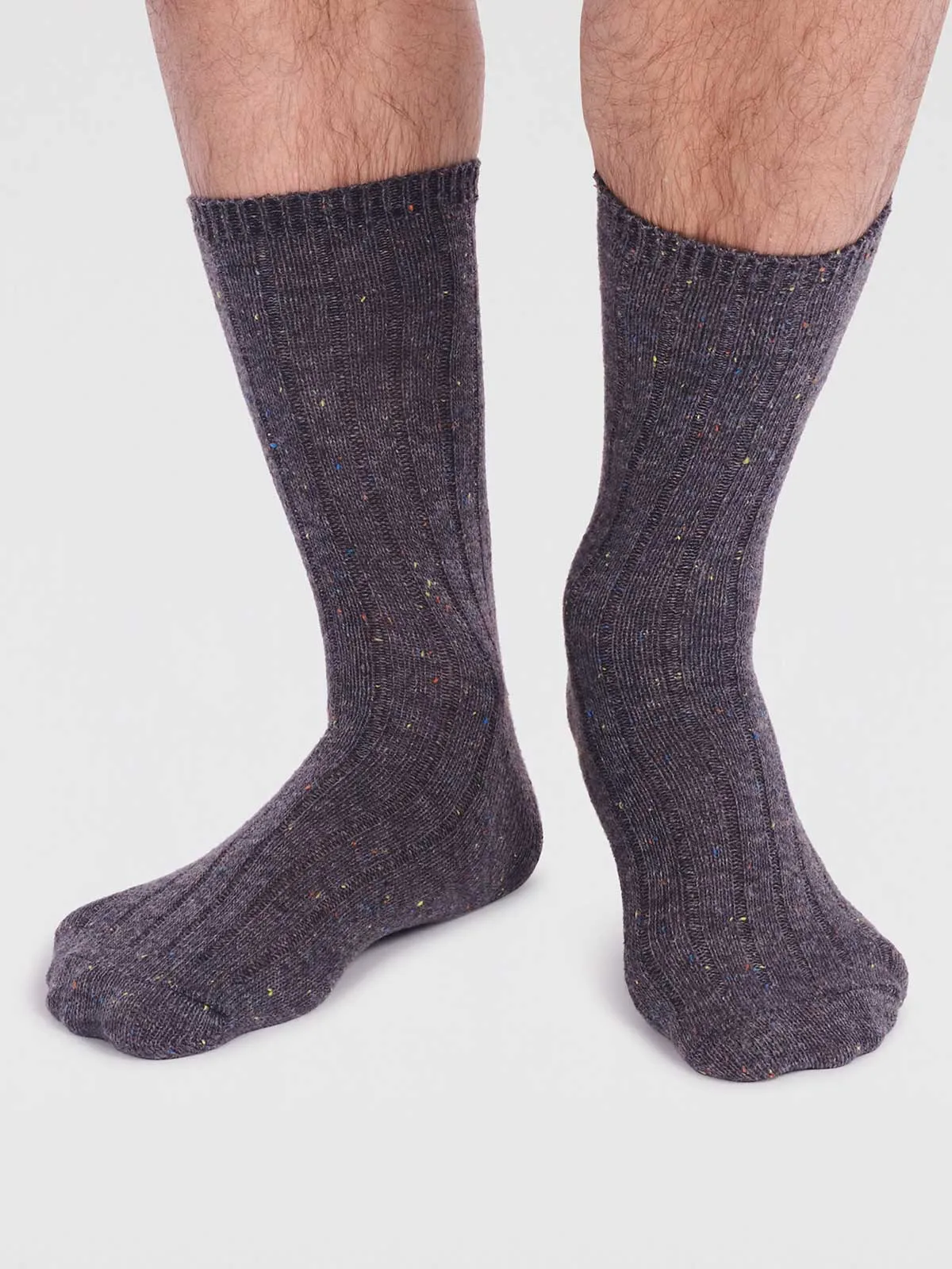 Aarons Grey-Marle Flecked Wool-Blend Ribbed Socks