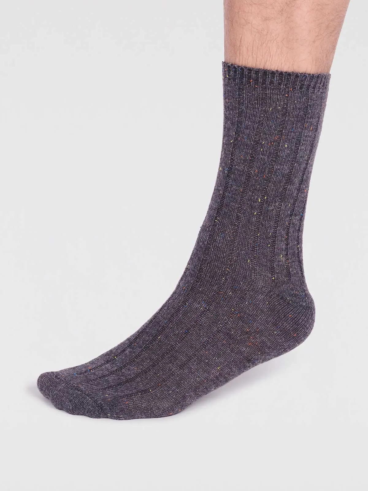 Aarons Grey-Marle Flecked Wool-Blend Ribbed Socks