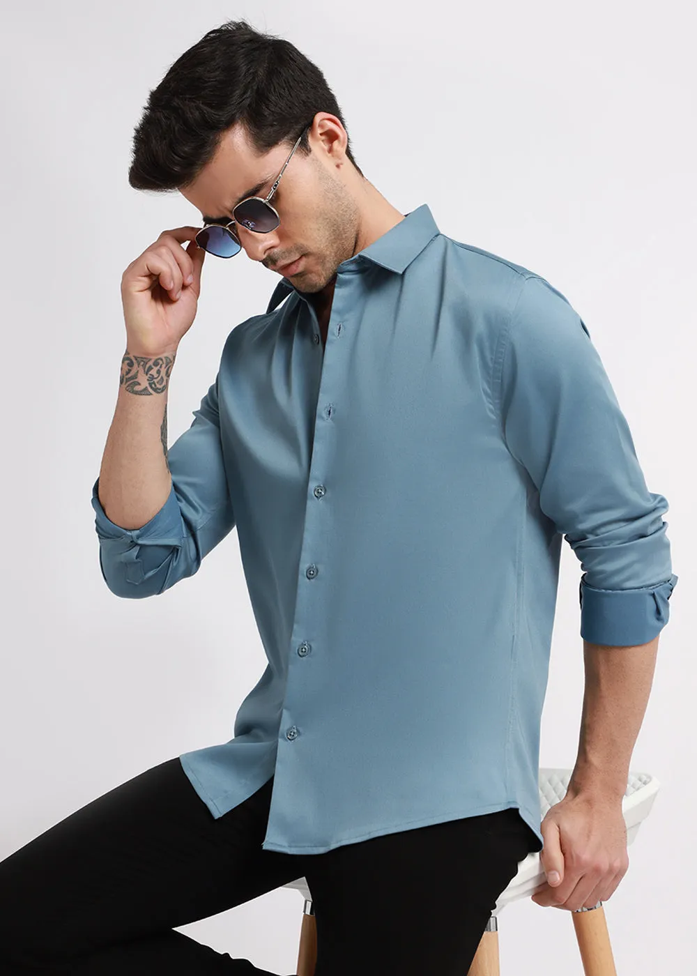 Aegean Blue Satin Shirt