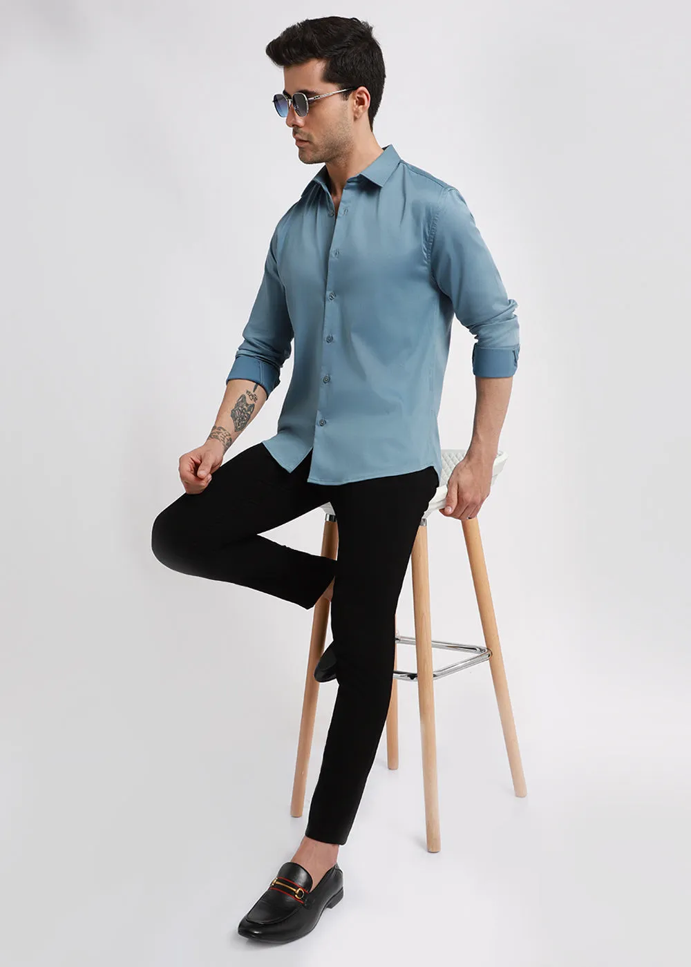 Aegean Blue Satin Shirt