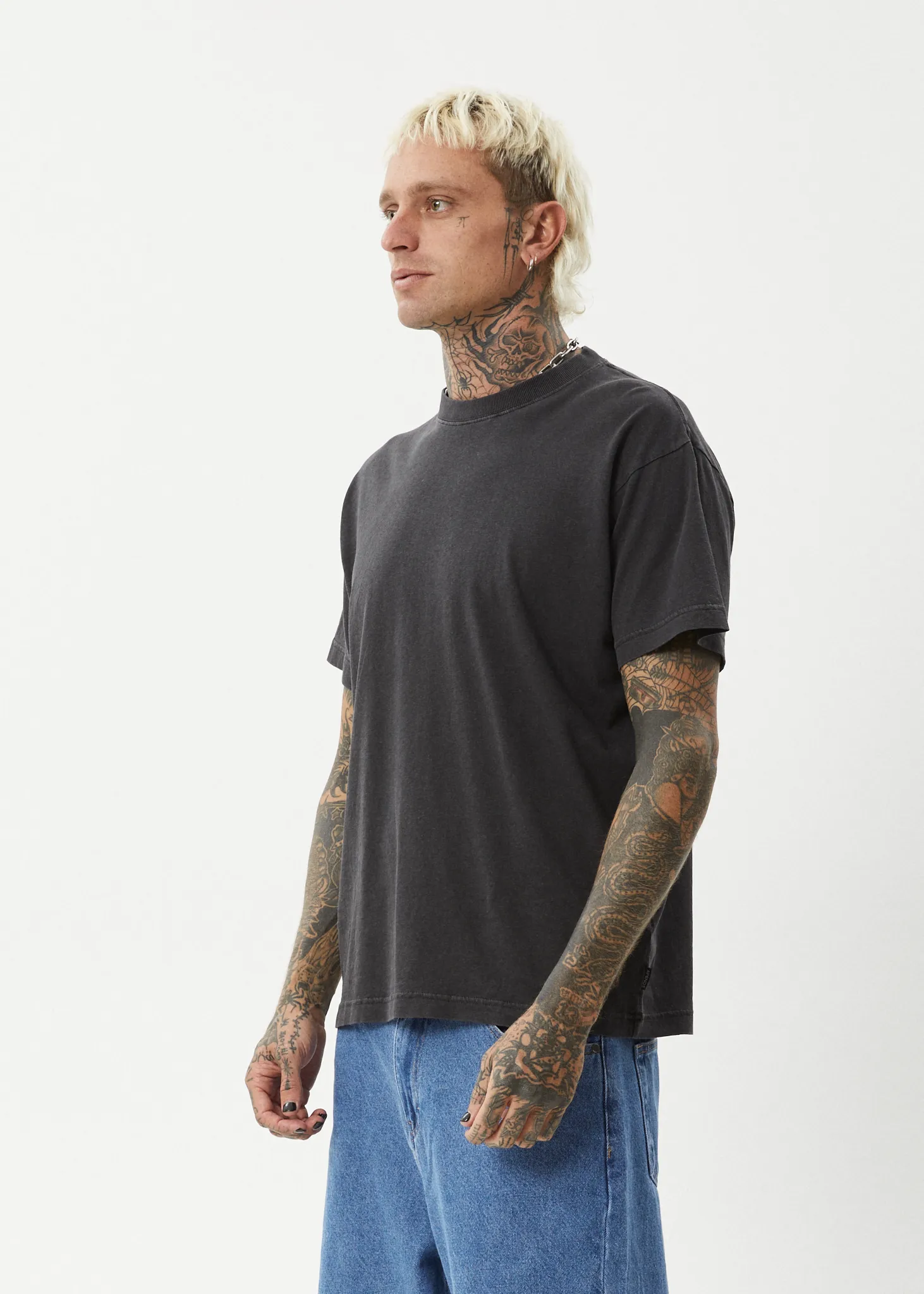 AFENDS Mens Foundation - Boxy Fit Tee - Stone Black