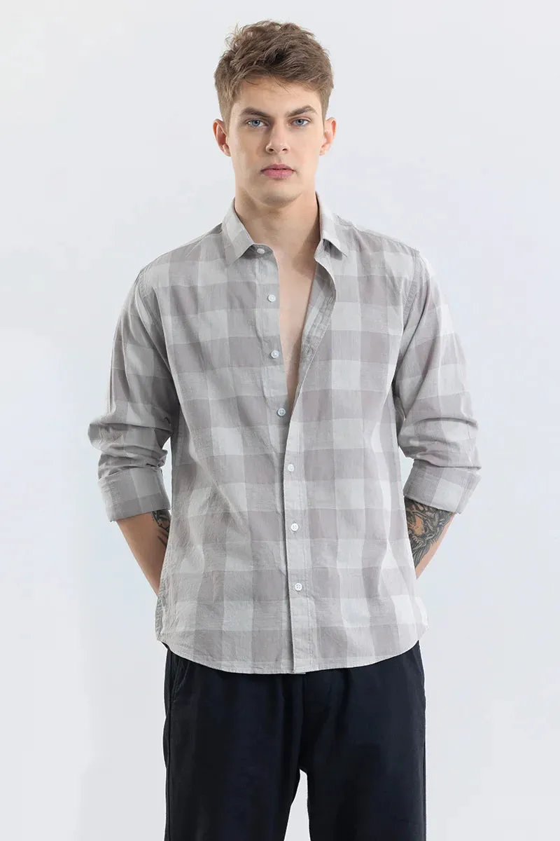 Alessia Cloud Grey Checks Linen Blend Shirt