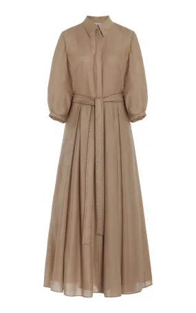 Andy Pleated Shirtdress in Khaki Virgin Wool Cashmere