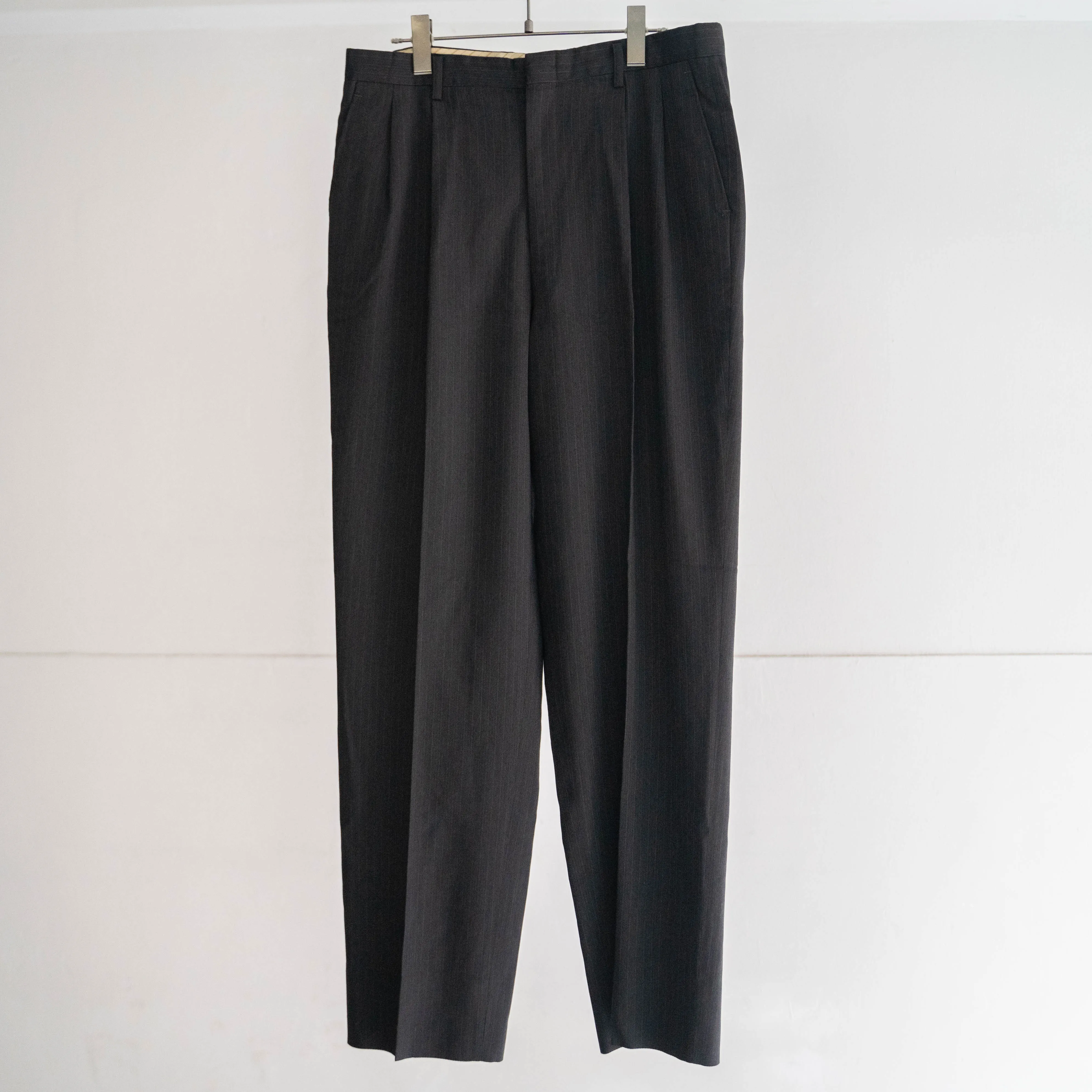 around 1980s Japan vintage black base stripe wool two tuck slacks