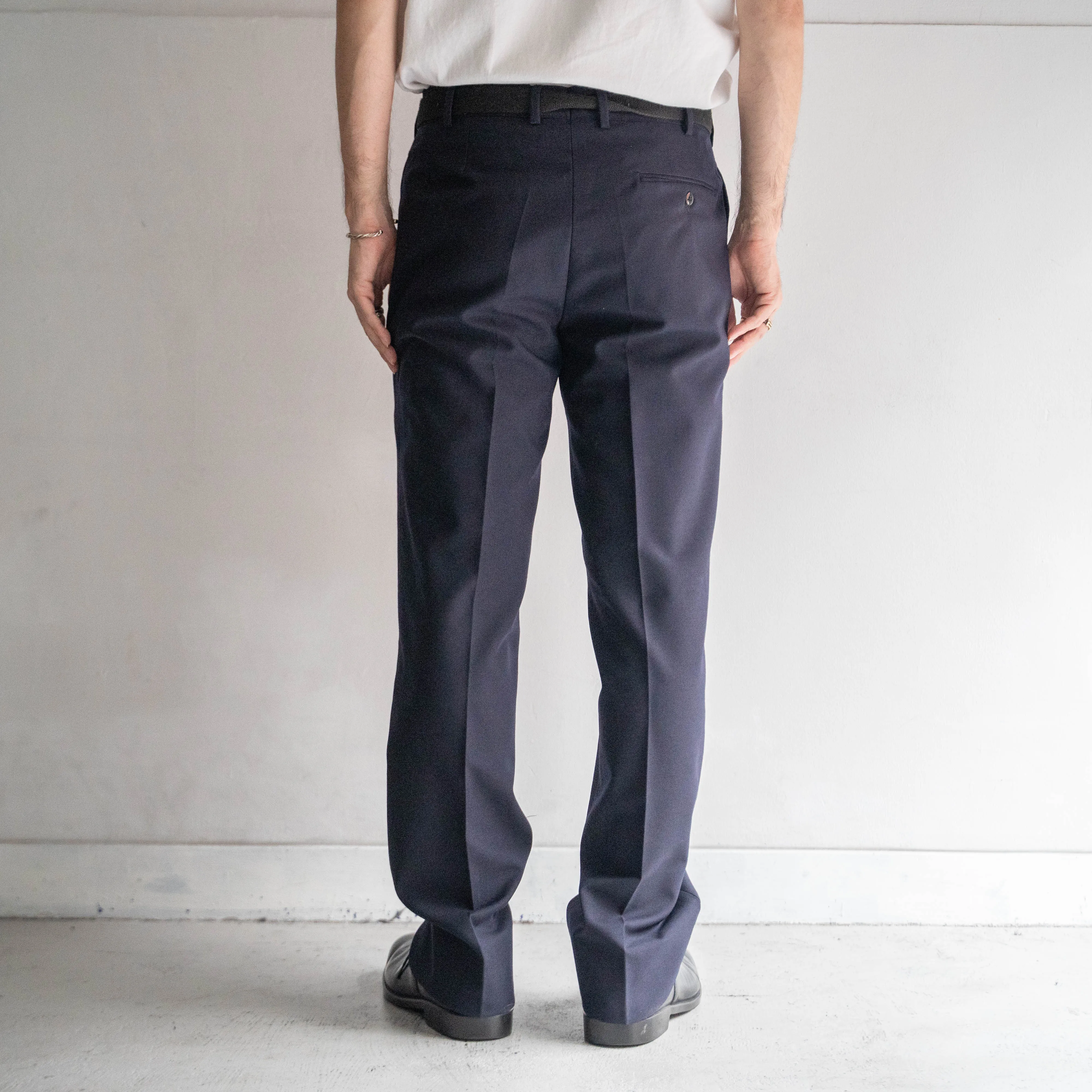 around 1990s Italian military? navy one tuck wool slacks -light weight- 'dead stock'