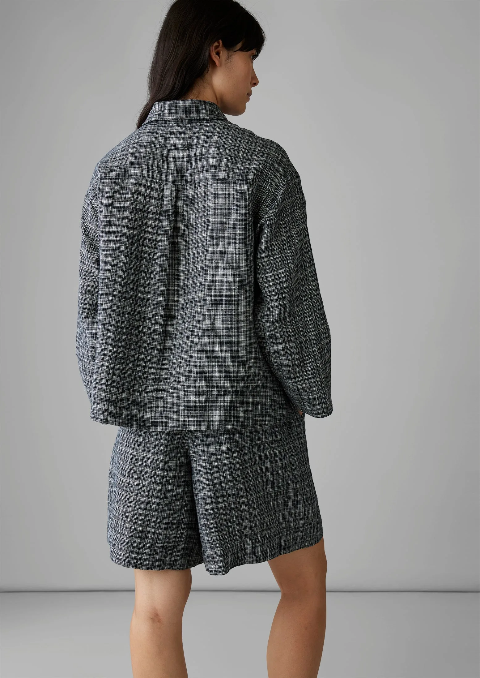 Asawa Check Linen Shirt | Charcoal