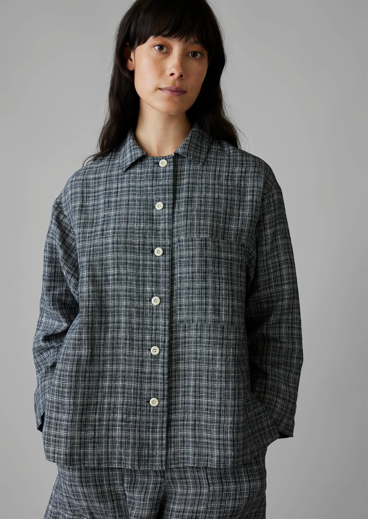 Asawa Check Linen Shirt | Charcoal