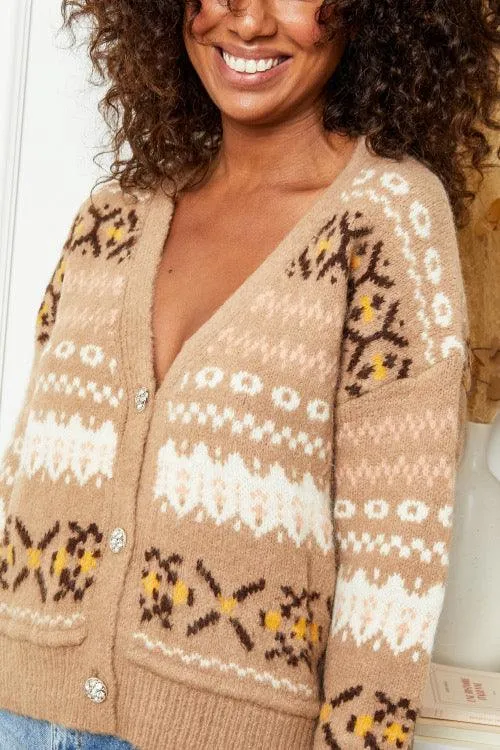 Aztec Print Cardigan in Camel