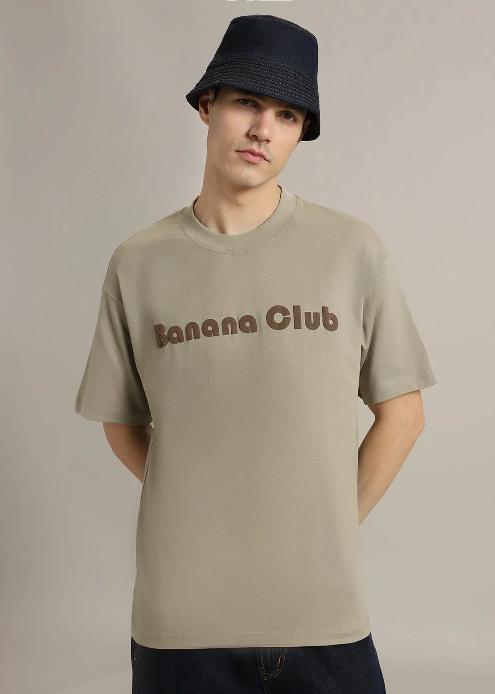 Banana Club Embossed Tan Oversized Fit T-shirt