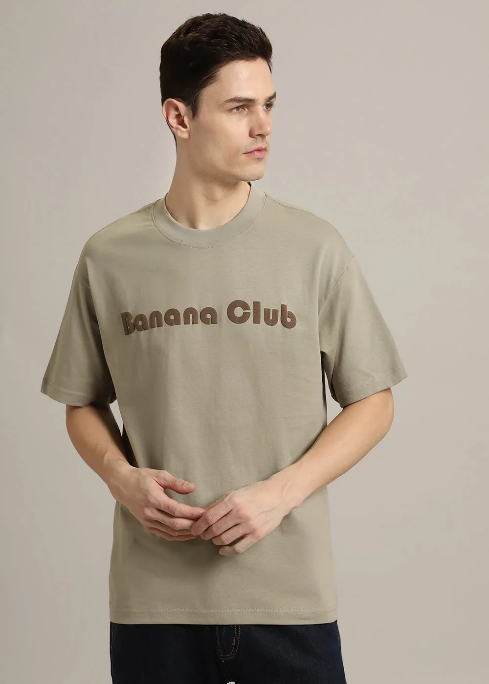 Banana Club Embossed Tan Oversized Fit T-shirt