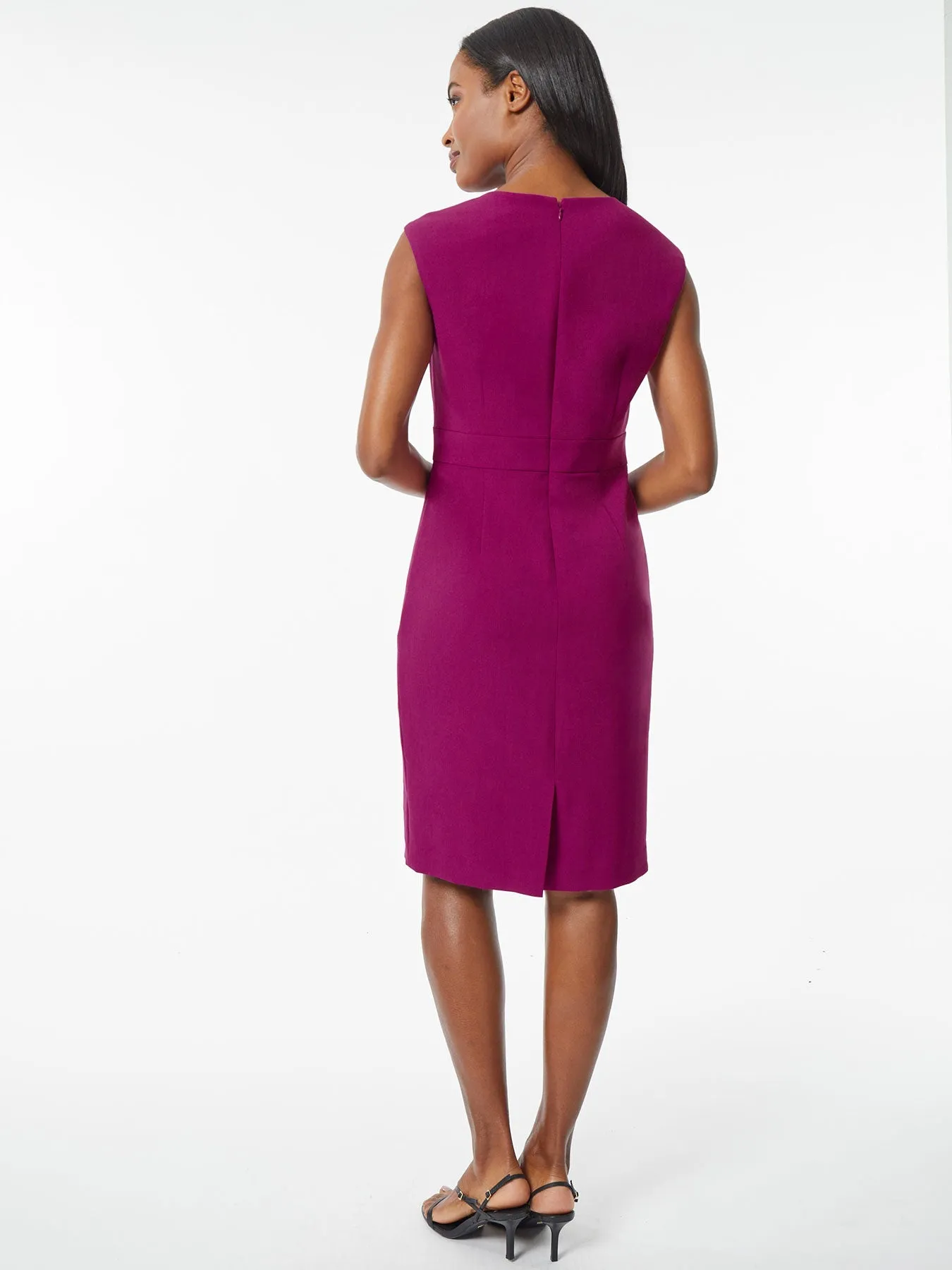 Banded Waist Stretch Crepe Sheath Dress