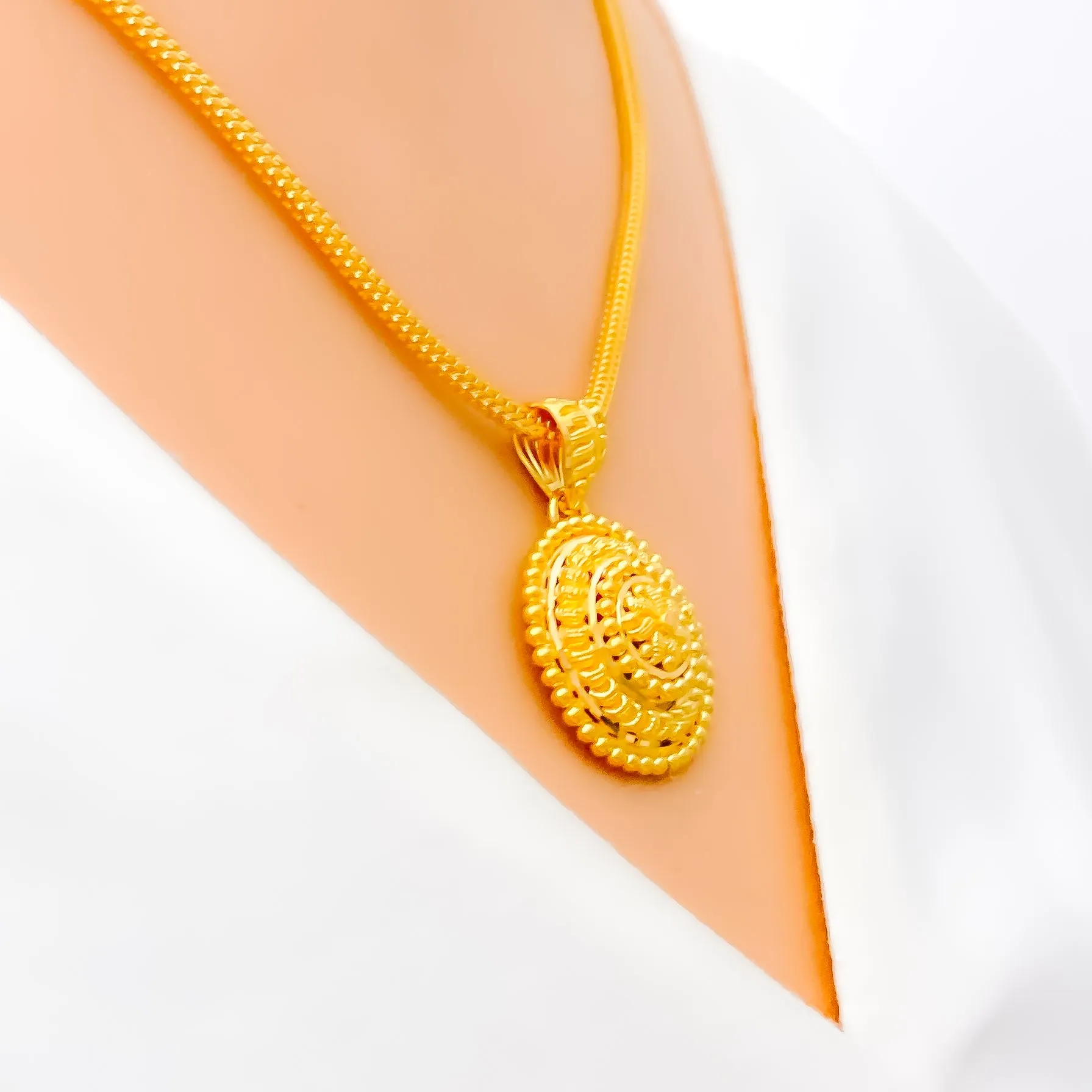 Beaded Floral Dome 22k Gold Pendant