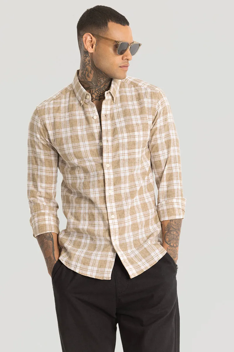 Beige Checks Linen Blend Shirt