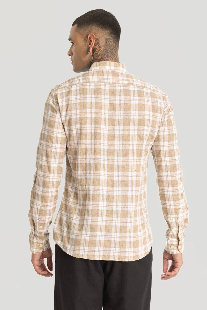 Beige Checks Linen Blend Shirt