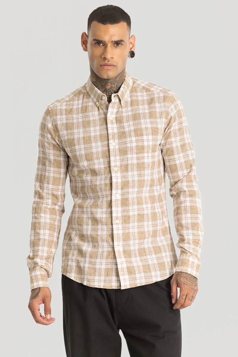 Beige Checks Linen Blend Shirt