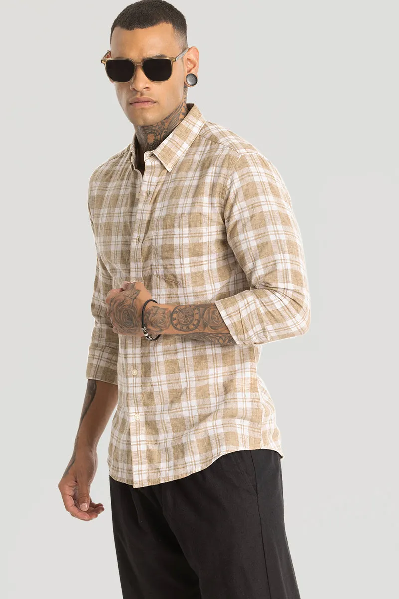 Beige Checks Linen Blend Shirt