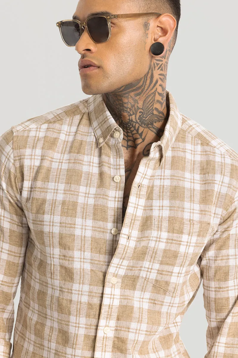 Beige Checks Linen Blend Shirt