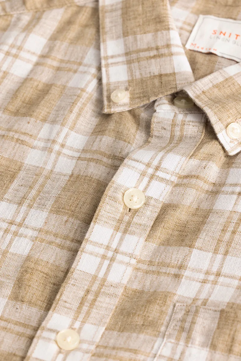 Beige Checks Linen Blend Shirt