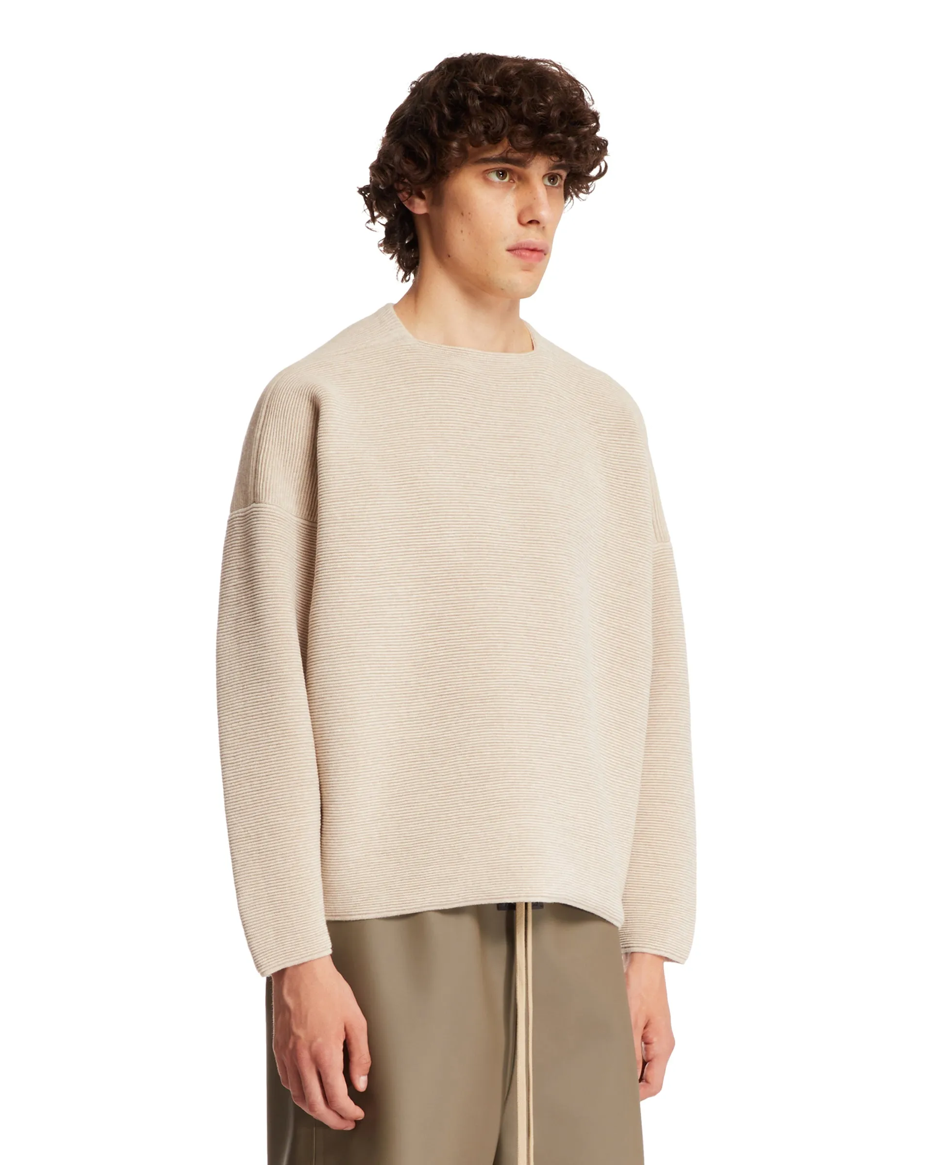 Beige Straight Neck Sweater