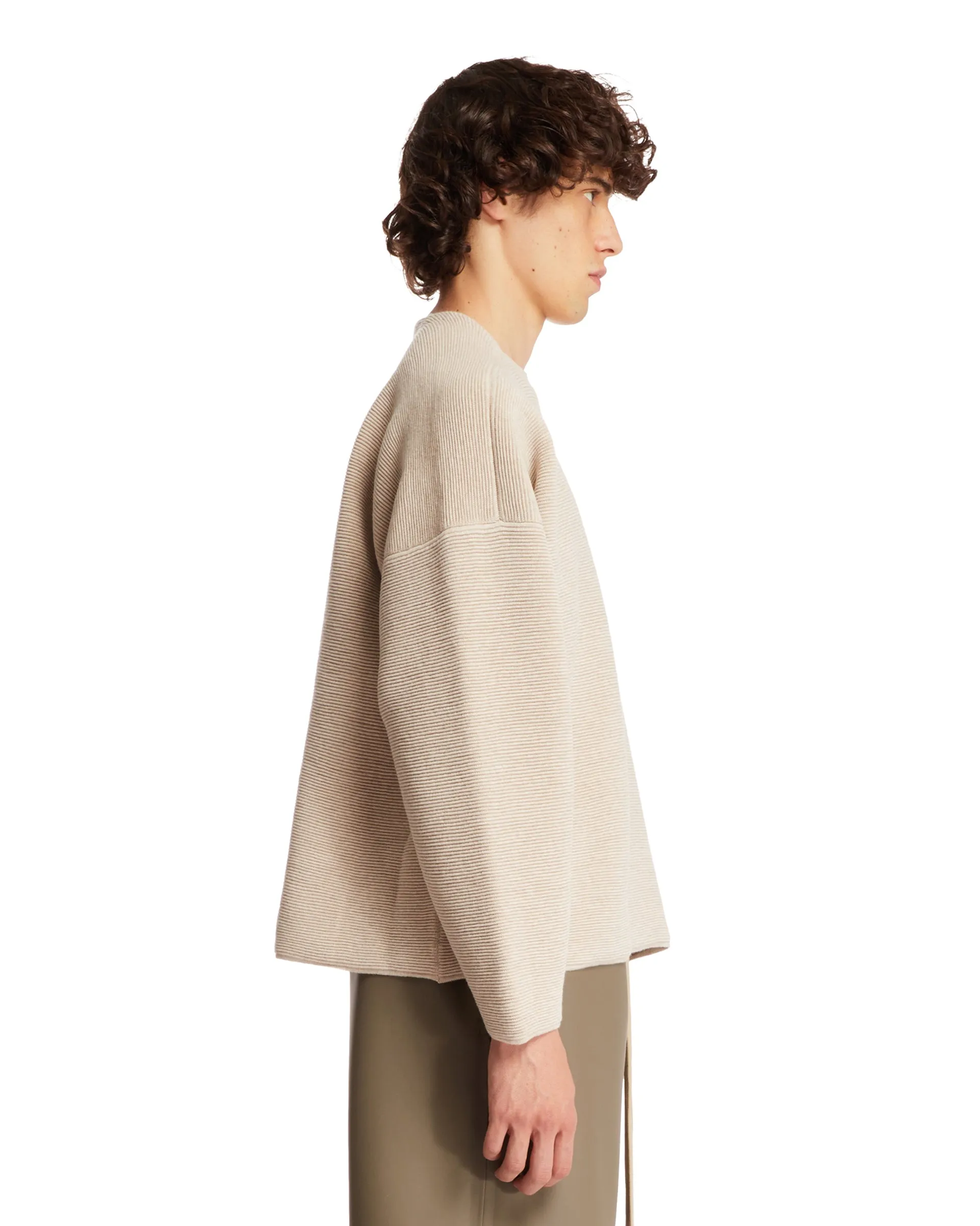 Beige Straight Neck Sweater