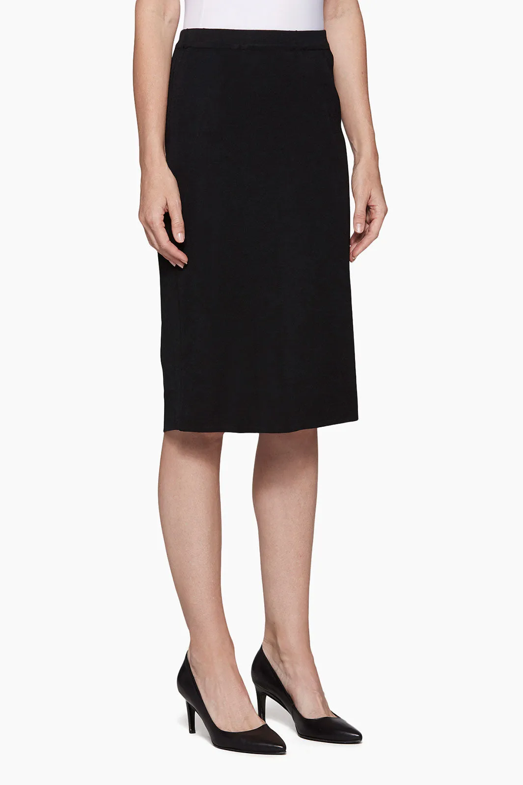 Below the Knee Straight Knit Skirt, Black