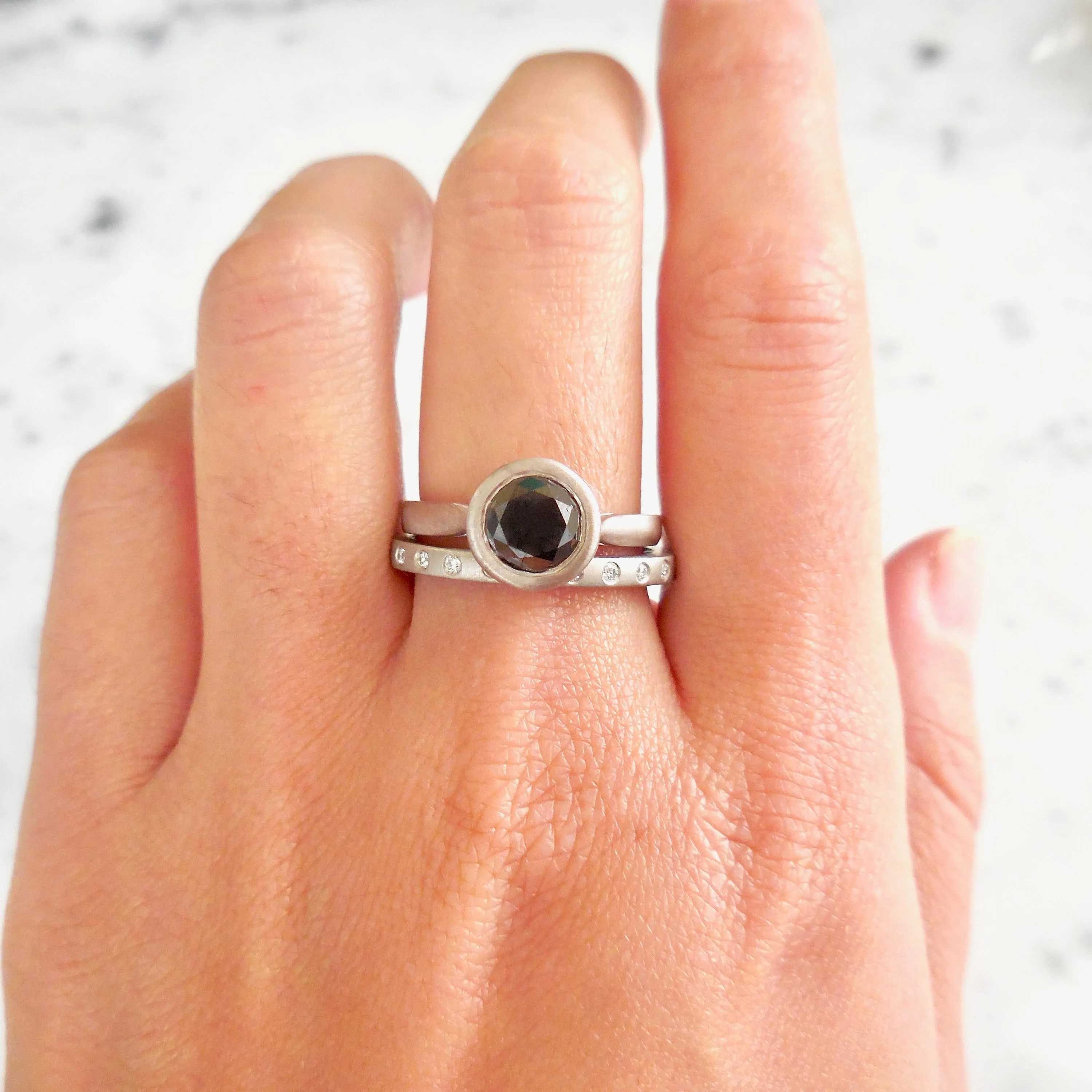 Black Diamond Engagement Ring - Round Black Diamond Ring