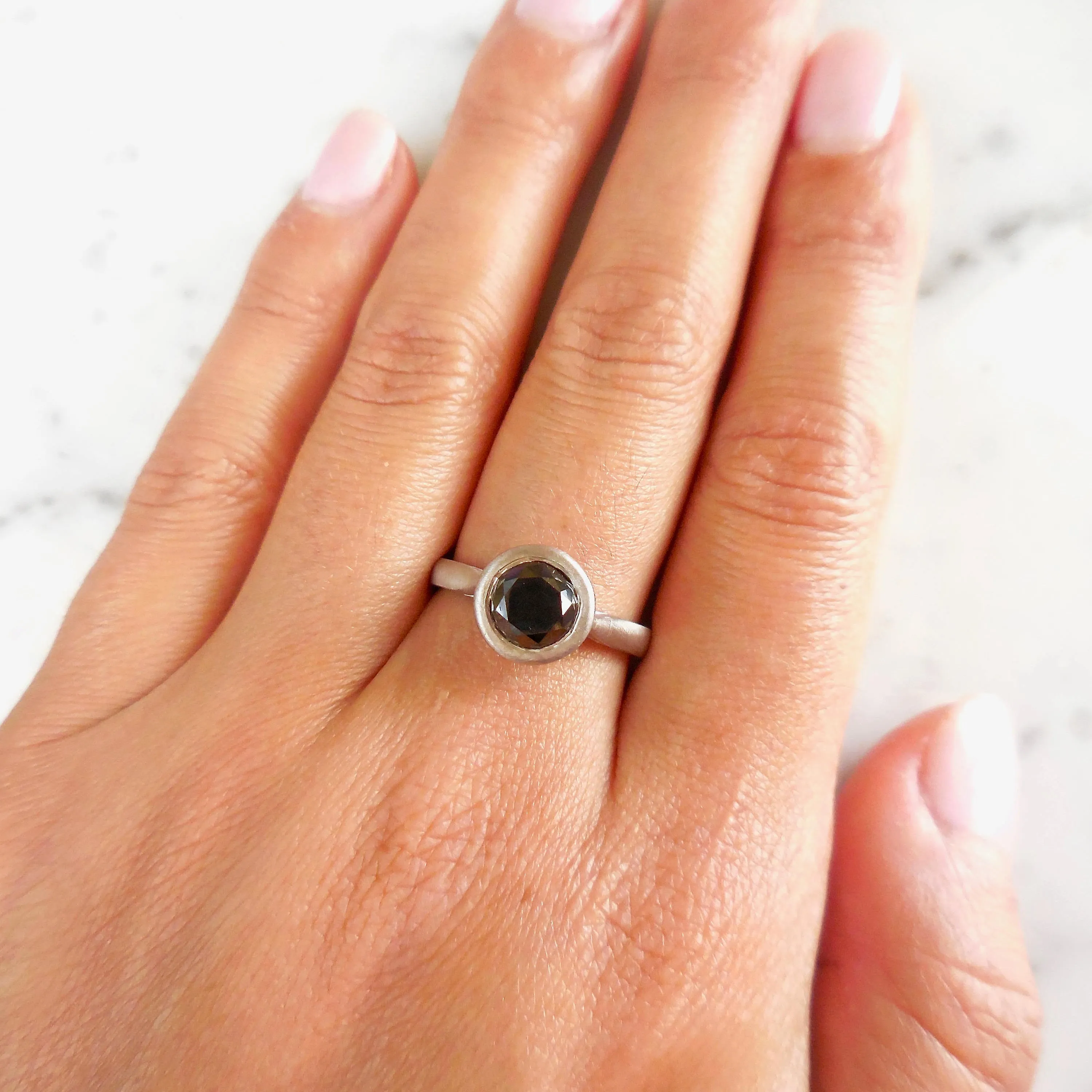 Black Diamond Engagement Ring - Round Black Diamond Ring