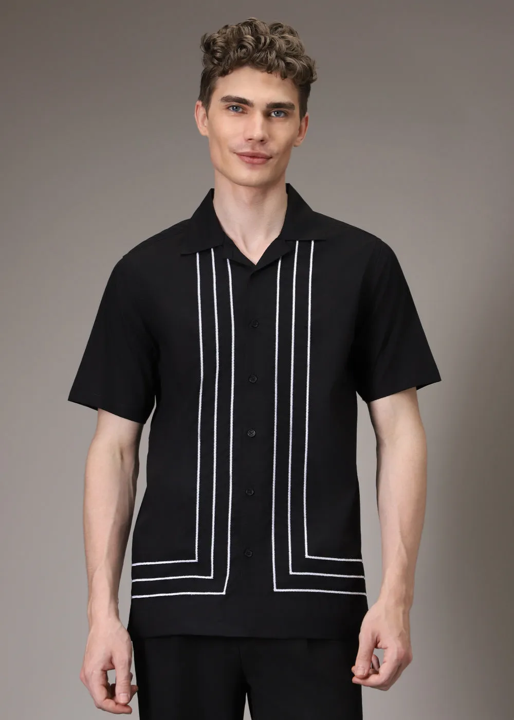 Black Line Embroidery Shirt