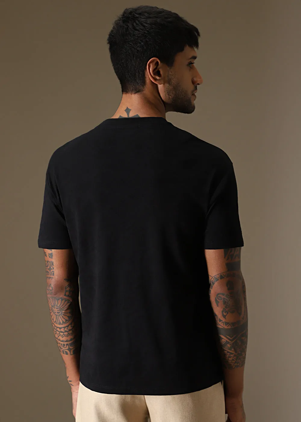 Black Self Pattern Regular T-Shirt