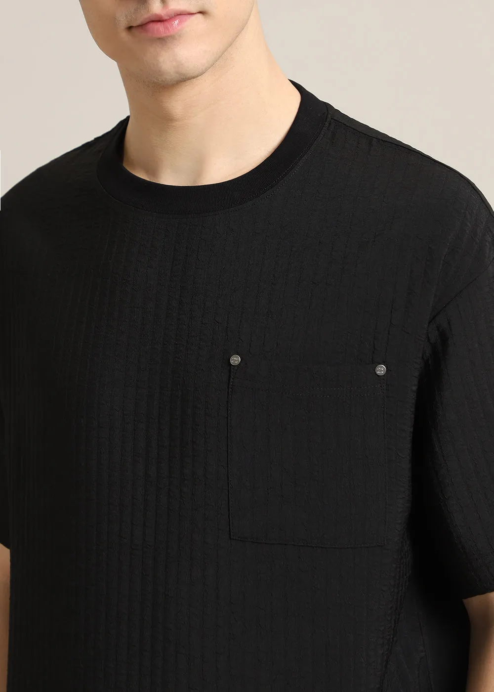 Black Textured Oversized T-shirt