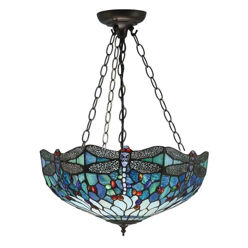 Blue Dragonfly Large Tiffany Inverted Tiffany Ceiling Light