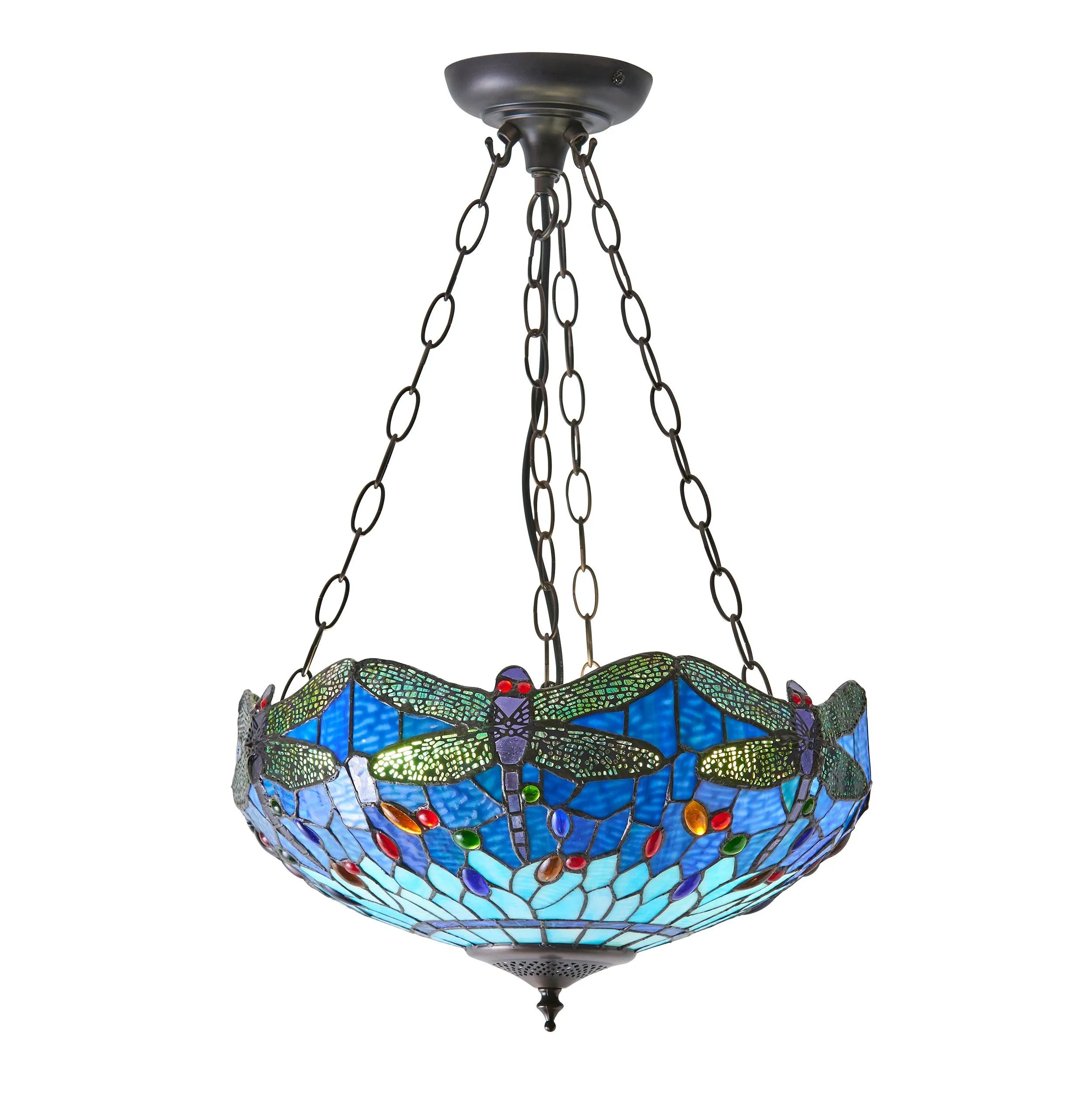 Blue Dragonfly Large Tiffany Inverted Tiffany Ceiling Light